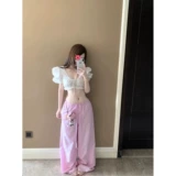 Короткий комплект, летняя футболка, штаны для отдыха, рукава фонарики, на шнурках