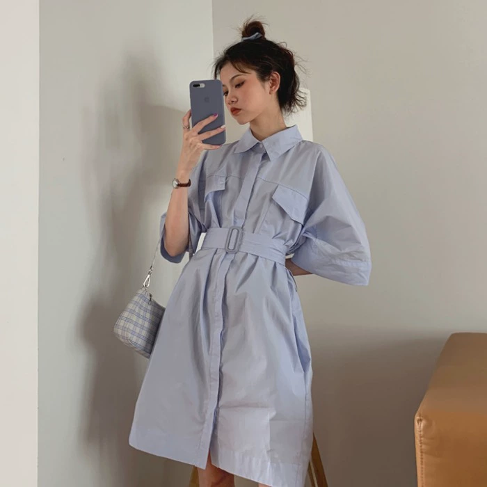 Pháp cổ điển khí chất retro ngắn tay áo polo cổ điển mùa hè 2020 mới lỏng lẻo mỏng váy ngắn váy ngắn - váy đầm