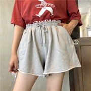 Phiên bản Hàn Quốc của mùa hè retro hoang dã thun cao eo dây rút rắn màu curling quần short nữ sinh viên thể thao quần rộng chân giản dị