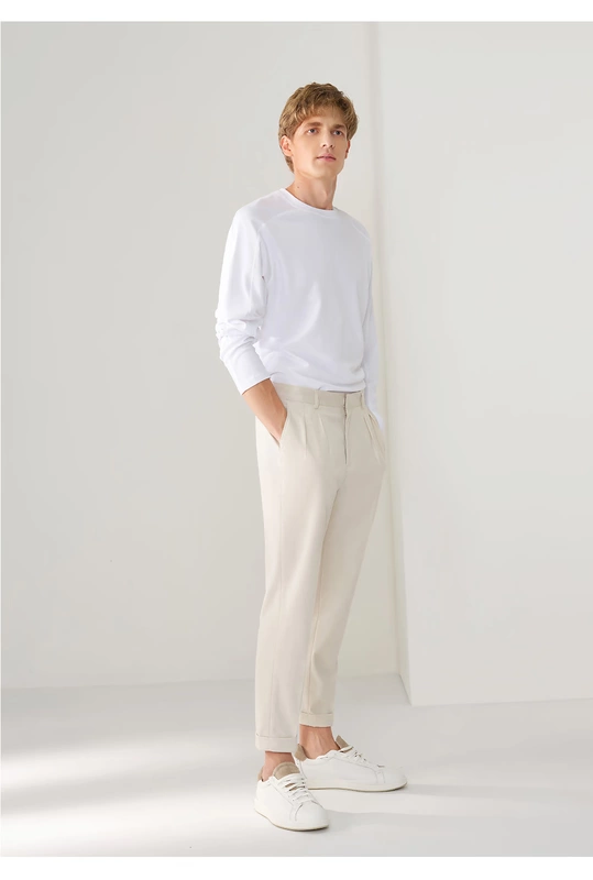 Quần tây nam chín quần trắng trắng Slim kinh doanh gấp đôi chân gấp quần nam quần mỏng phần thanh niên phù hợp với quần - Suit phù hợp đồ vest nam