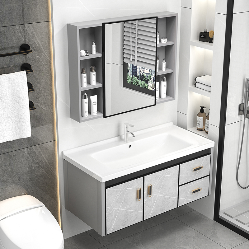 Modern Minimalist Space Aluminum Bathroom Cabinet Washbasin Cabinet Combination Integrated Ceramic Wash Basin Sink Modern Minimalist Space Aluminum Bathroom Cabinet Washbasin Cabinet Combination Integrated Ceramic Wash Basin Sink