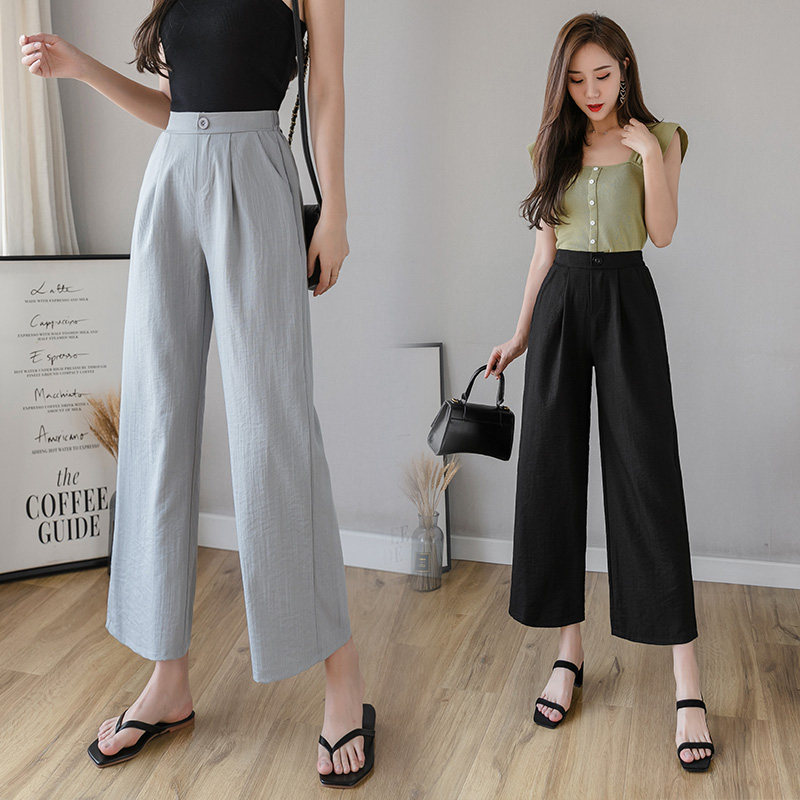 Falling ice silk cotton linen wide-leg pants women's nine-point thin section summer 2022 new casual hanging high-waisted straight-leg pants women