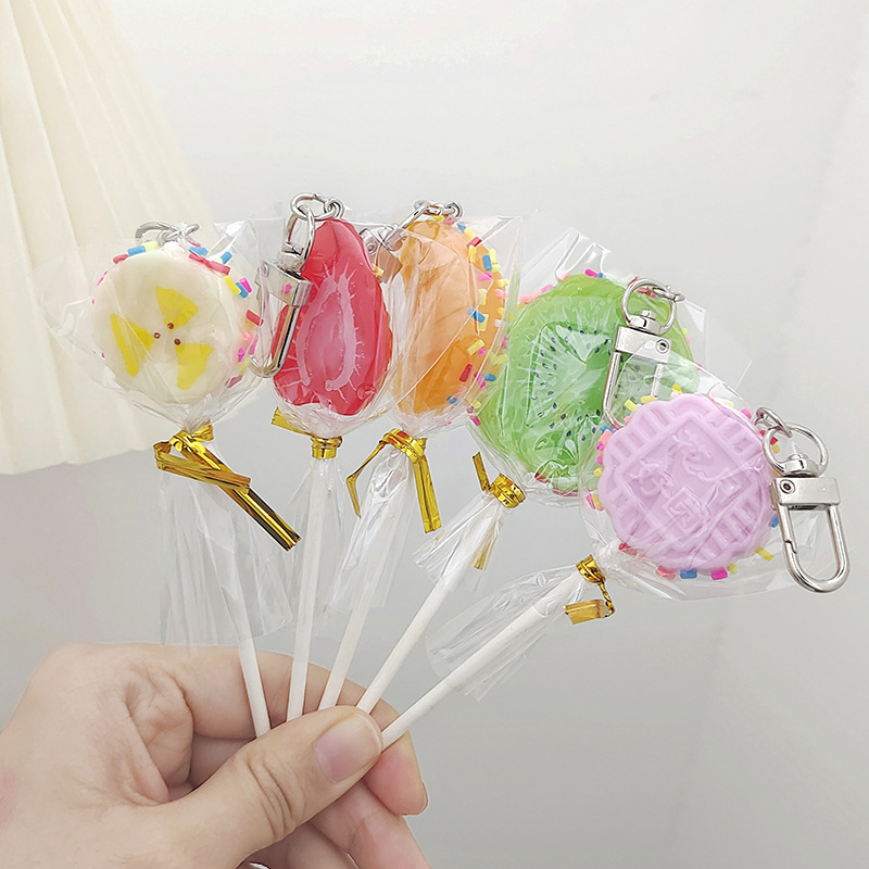 Simulated Strawberry Watermelon Fake Kiwi Orange Pepper Banana Lollipop Keychain Holiday Gift Food Toy Pendant