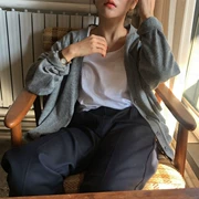 Hàn Quốc Chic mùa thu mới linh hoạt đơn giản màu rắn đơn giản mỏng dài cổ chữ V đan áo len nữ