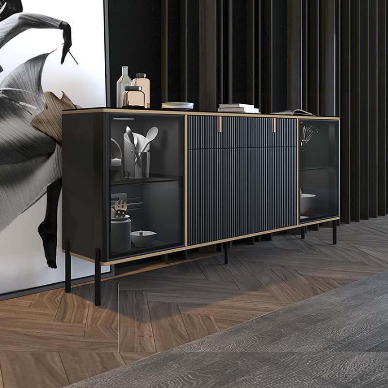 Light luxury ultra-thin dining cabinet Italian living room storage cabinet modern simple marble rock board tea cabinet dining room side cabinet