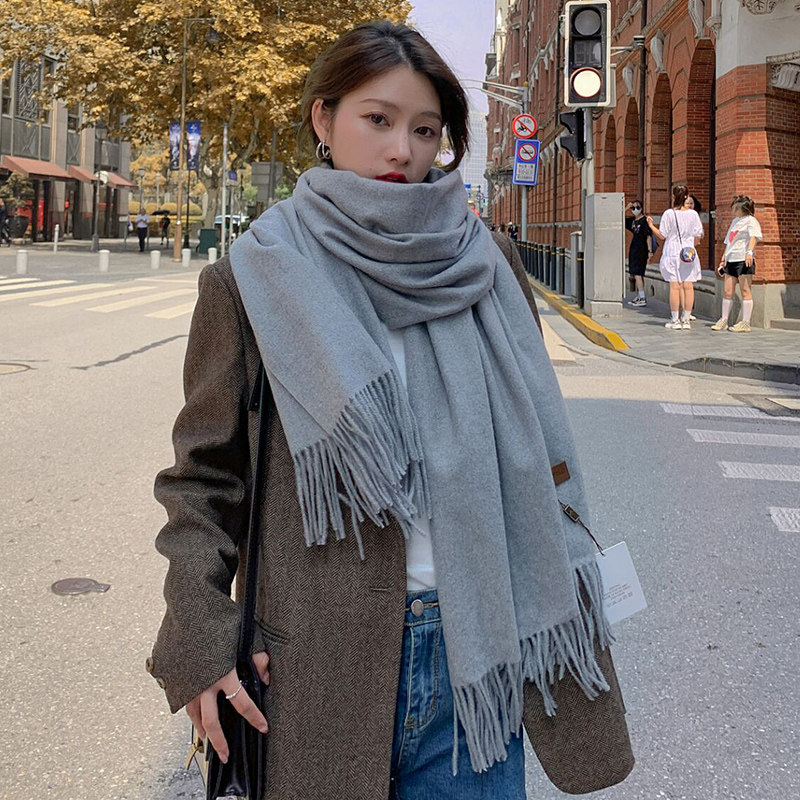 2022 new net red solid color scarf female winter thickened imitation cashmere shawl Korean version couple warm scarf all-match