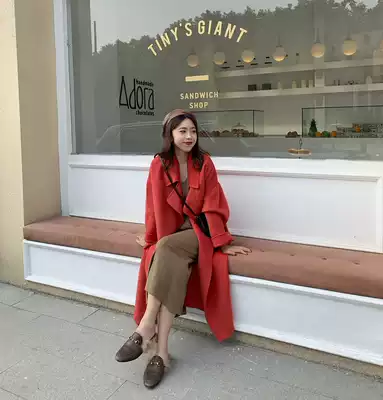 Autumn and winter Korean version of large lapel double-sided cashmere coat women Loose medium and long version over the knee 100% wool woolen coat