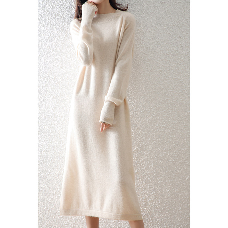 2021 autumn and winter new high-end cashmere dress wool outer wear with coat bottoming temperament sweater skirt mid-length version