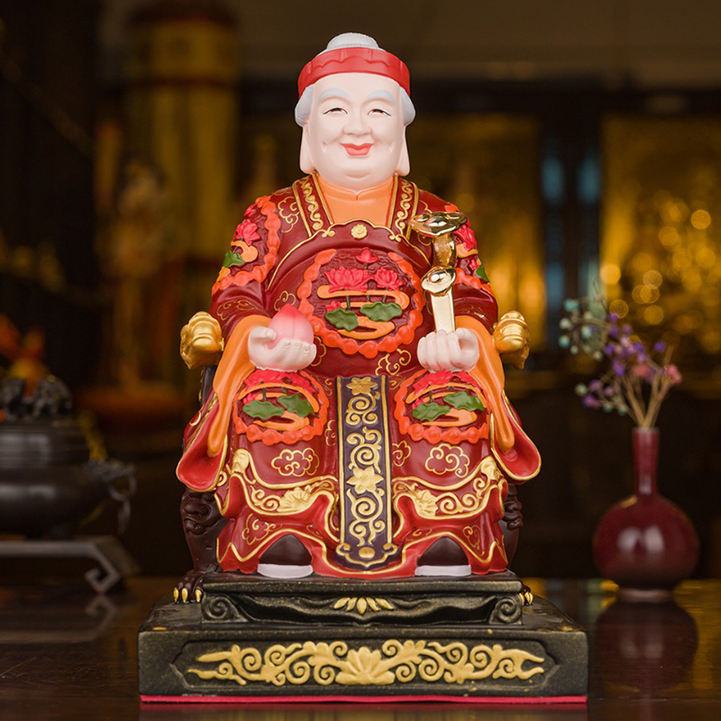 Taiwan's Shengfan Golden Land Lady Buddha Statue of Pure Copper Painted Land Grandma's Statue Family Worship The Land Lord