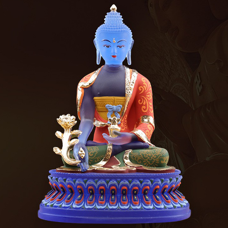 Taiwan Sticker Gold Medicine Master Buddha Painted Home Dedicated to Medicine Master Seven Buddha Glass Medicine Master Buddha Statue Medicine Master Guang Rulai Buddha