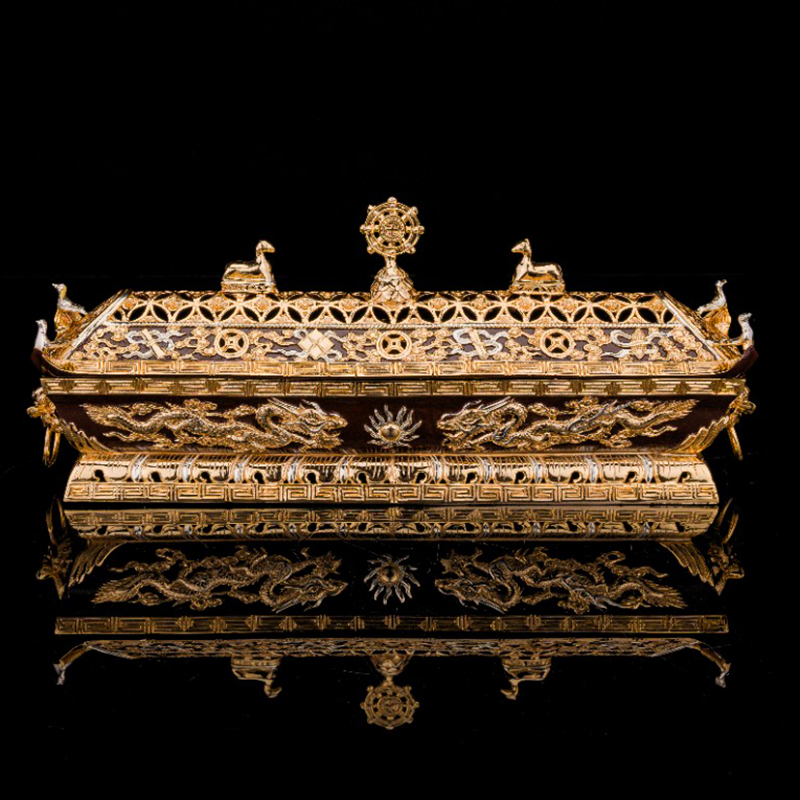 Taiwan gilt copper reclining incense burner pure copper eight auspicious for Buddha thread incense burner household Tibetan style reclining incense burner esoteric worship