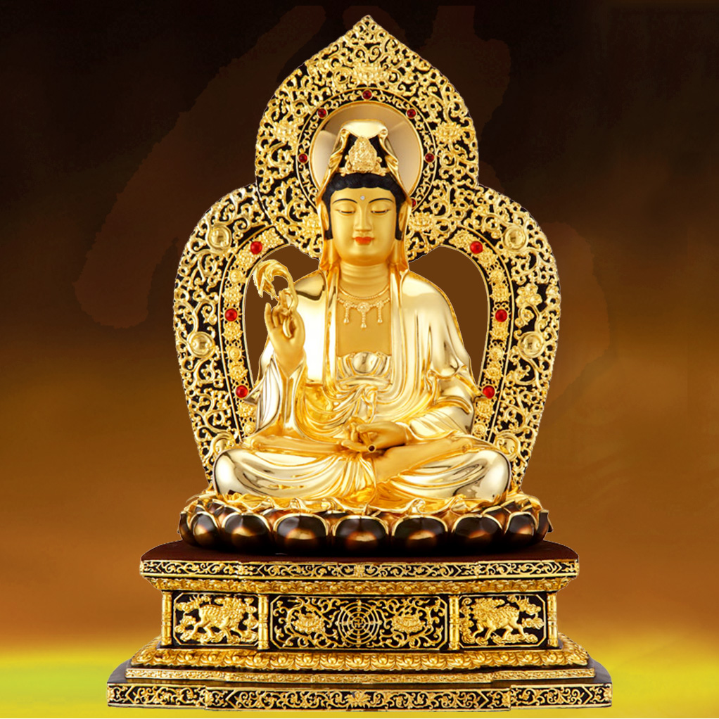 Round Pass Buddha Pure Bronze statue of Golden Guanyin Buddha statue at home dedicated to viewing and sitting like home for the viewing of the StomattBodhisattva