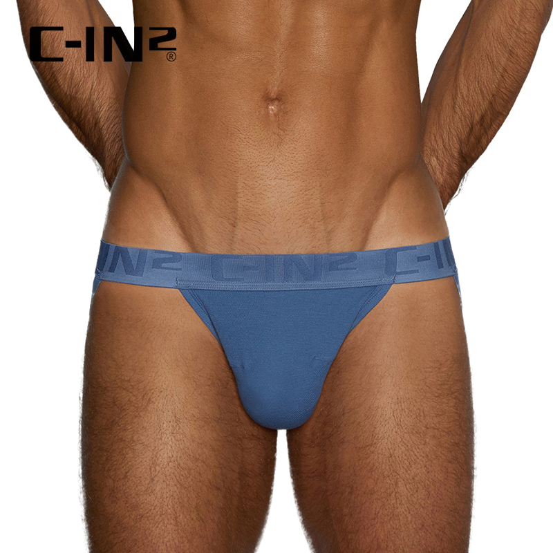 C-In2 New Men's Thong with Hip Exposed Cotton Spandex Hip Lift U-Convex Low-Waist Sexy Double Thong 2925Rt