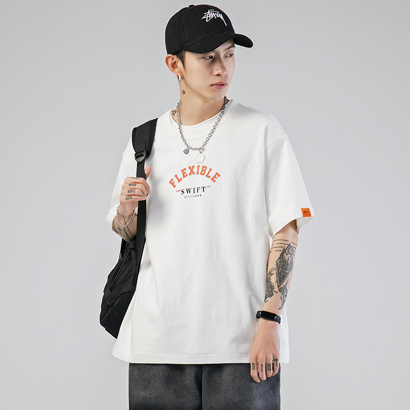 Day Department 2021 Spring Summer New Men's T-shirt Loose Tide Card Half Sleeve Letter Printed Pure Cotton Short Sleeve T Shirt Man