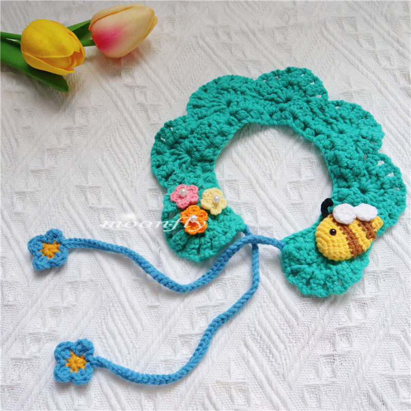 Spring and summer new handmade custom scarf cute little bee flower scarf Yorkshire Teddy Sisch cat scarf