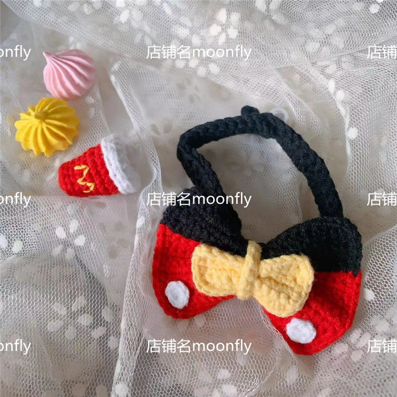 New original handmade custom wool knit Mickey shape cute couple pet bow tie cat photo props