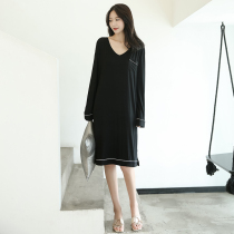 New Modale Sleeping Dress Woman Long Sleeve Private Room Sleeping Dress Sexy Thin with big code Black Temptation Home Clothing
