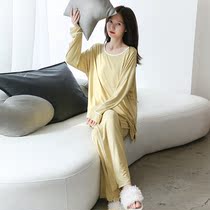 Spring Autumn New Sleepwear Woman Modale Long Sleeve Long Pants Suit Big Code Extractable Pure Color Casual Home Dress Fat MM