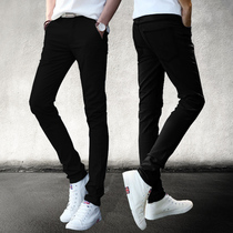 Mens Black Jeans Tide Brand Little Foot Pants 2021 Autumn and Winter New Korean Trend Plus Velvet Casual Long Pants