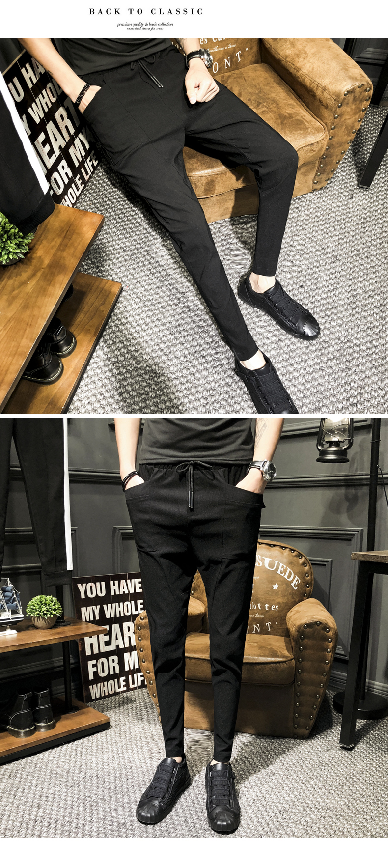 Tay nhanh tay đỏ với quần nam chân thủy triều Slim chín quần tinh thần xã hội kẻ co giãn đã mỏng 9 quần quần jean nam cao cấp