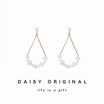 daisy custom water girl Korean ins exquisite crystal pearl water drop circle 925 silver ear nail ear clip