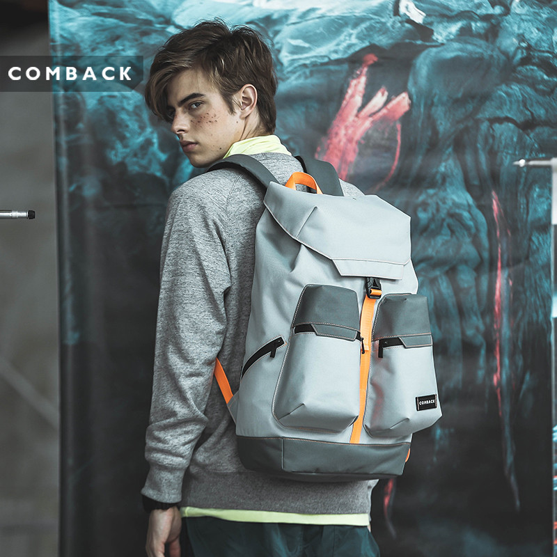 COMBACK Tide Fashion Grey Orange Melt Pulp Color Large Capacity Containing Outdoor Travel Couple Double Shoulder Backpack-Taobao