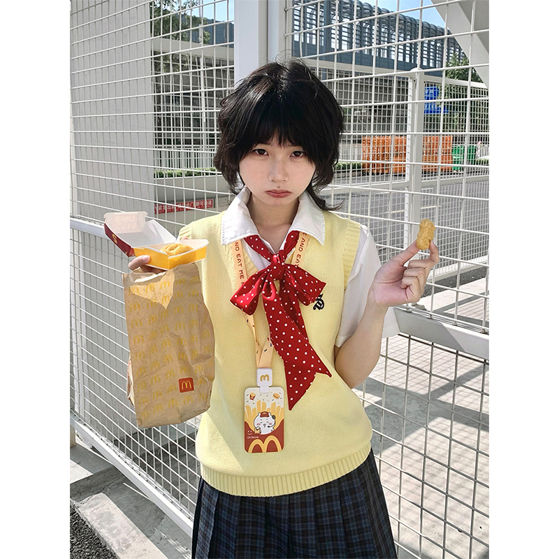 Ice Cream and Whale Japanese Style Academy Style Jk Uniform Pullover Knitted Sleeveless Vest Autumn and Winter V-Neck Sweater for Women