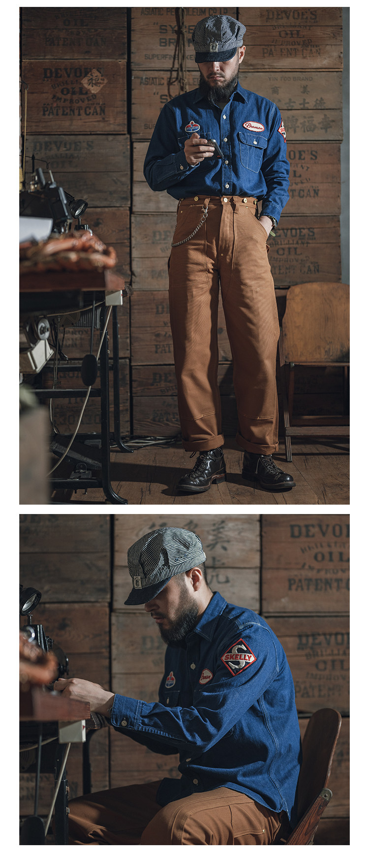 （NA）ヴィンテージ シングル セットアップ ピンバッジ シャツ フルセット NC WORK SHIRT EMB./エヌシー 刺繍 ワークシャツ | Schott（ショット