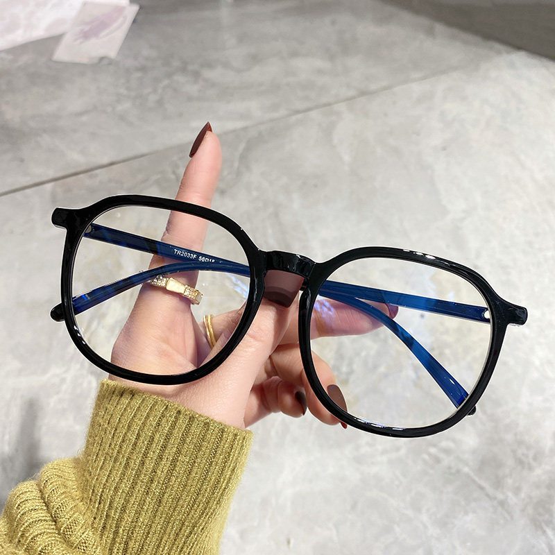 Near-view eye mirror female large frame black anti-blue radiation protection eye large round face display slim flat light Han version equipped with degrees