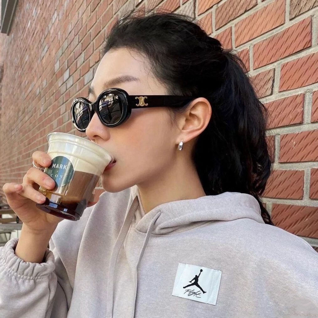 Sunglasses retro - face elliptical sunglasses shake little red book net red - same 2023 new bar bungdi lady