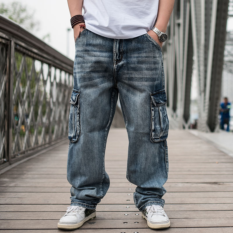 Trendy Plus-Size Denim Pants for Young Men, Loose Fit, Extra Large Pockets, Men's Jeans