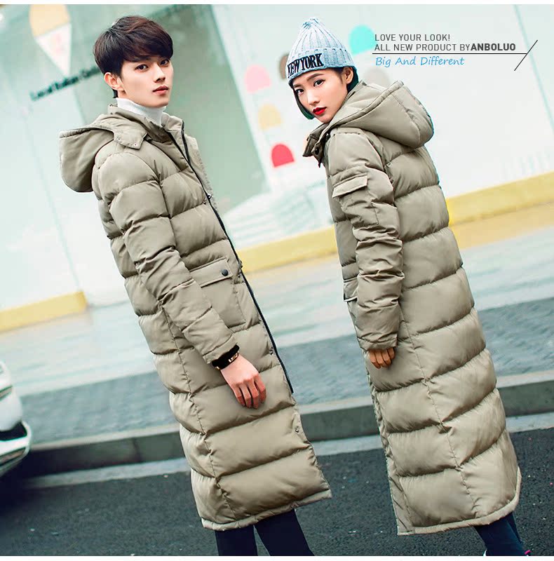 Anbo Luo Chao chất béo lớn kích thước của nam giới ấm coat couple phần dài trên đầu gối coat dài dày mùa đông bông quần áo