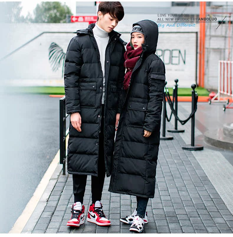 Anbo Luo Chao chất béo lớn kích thước của nam giới ấm coat couple phần dài trên đầu gối coat dài dày mùa đông bông quần áo