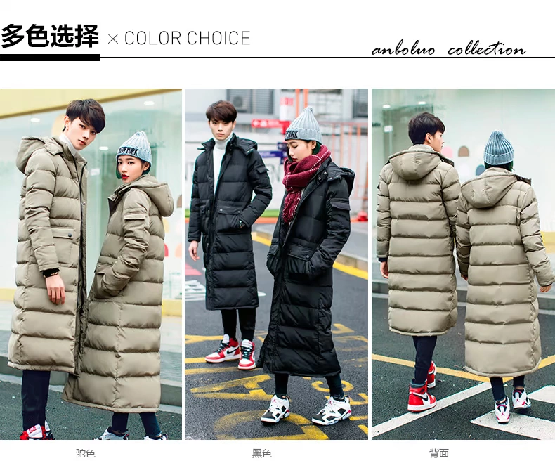 Anbo Luo Chao chất béo lớn kích thước của nam giới ấm coat couple phần dài trên đầu gối coat dài dày mùa đông bông quần áo áo khoác len