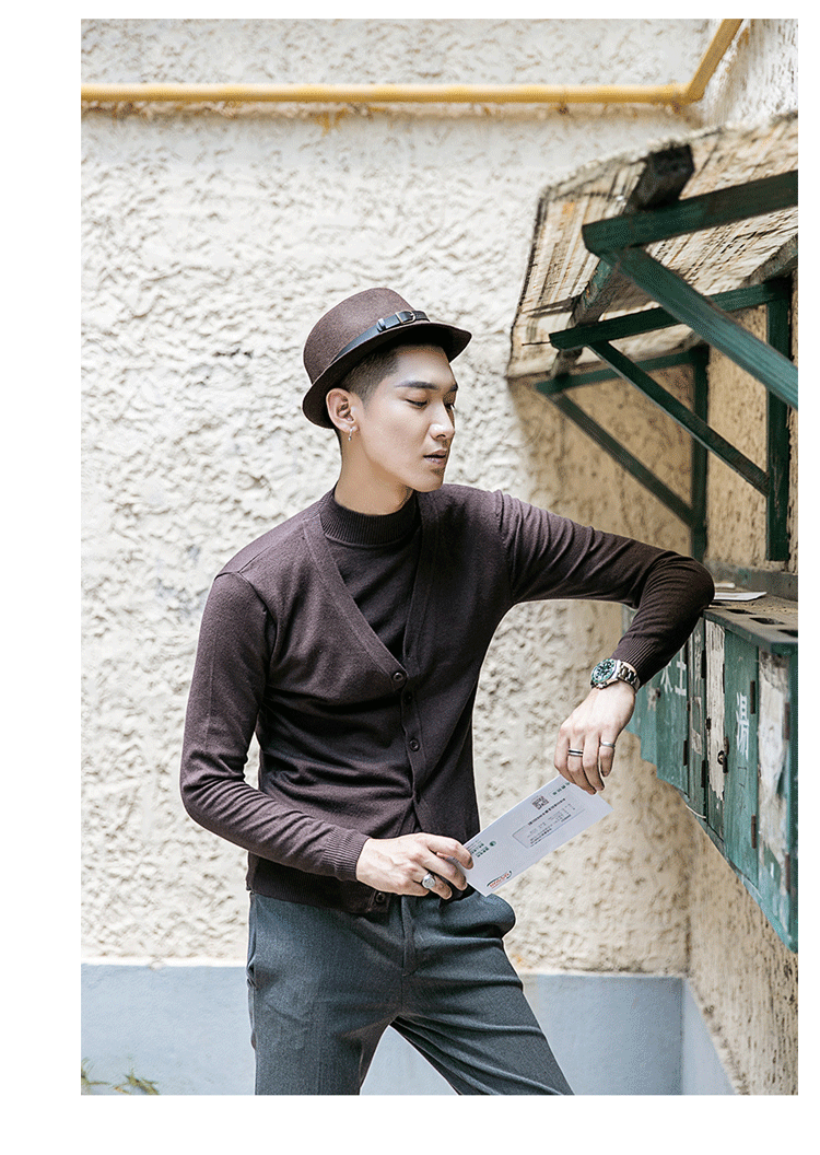 5 màu Horizon Men Mùa thu và mùa đông quý ông Slim áo nịt len ​​hai dây phiên bản Hàn Quốc áo hoodie nam
