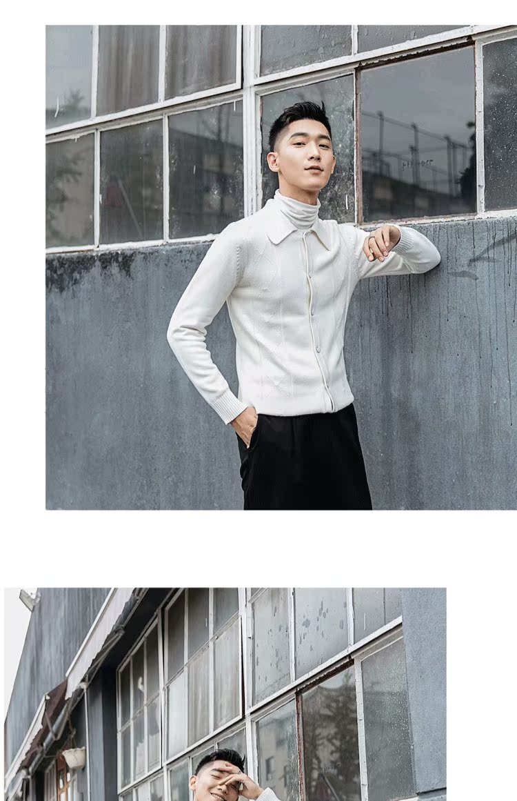 Horizon nam mùa thu và mùa đông ve áo thiết kế thủy triều sang trọng màu rắn Slim quý ông áo len cardigan thanh niên áo khoác Hàn Quốc áo cardigan nam