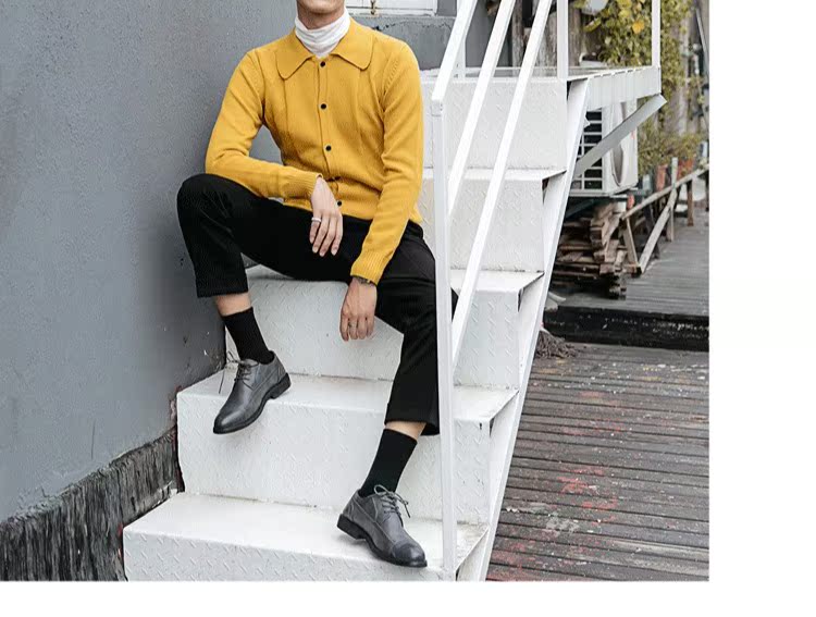 Horizon nam mùa thu và mùa đông ve áo thiết kế thủy triều sang trọng màu rắn Slim quý ông áo len cardigan thanh niên áo khoác Hàn Quốc áo cardigan nam