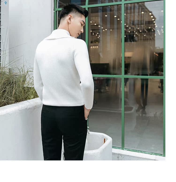 Horizon nam mùa thu và mùa đông lớn ve áo retro rắn màu dày áo len mỏng kinh doanh áo len trùm đầu dưới - Kéo qua áo thun nam