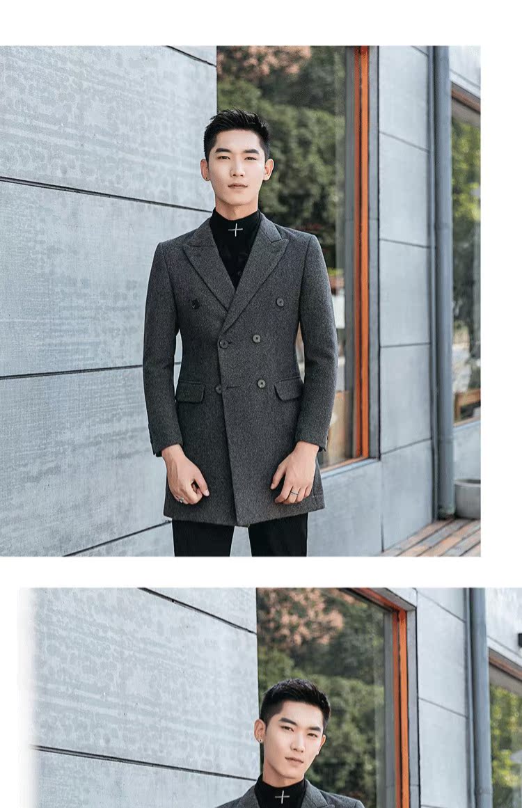 Horizon nam mùa đông dày đôi áo len mỏng retro trong chiếc áo khoác dài thanh niên áo bomber
