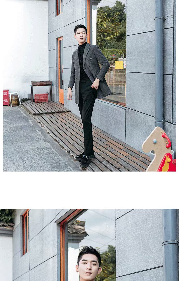 Horizon nam mùa đông dày đôi áo len mỏng retro trong chiếc áo khoác dài thanh niên áo bomber
