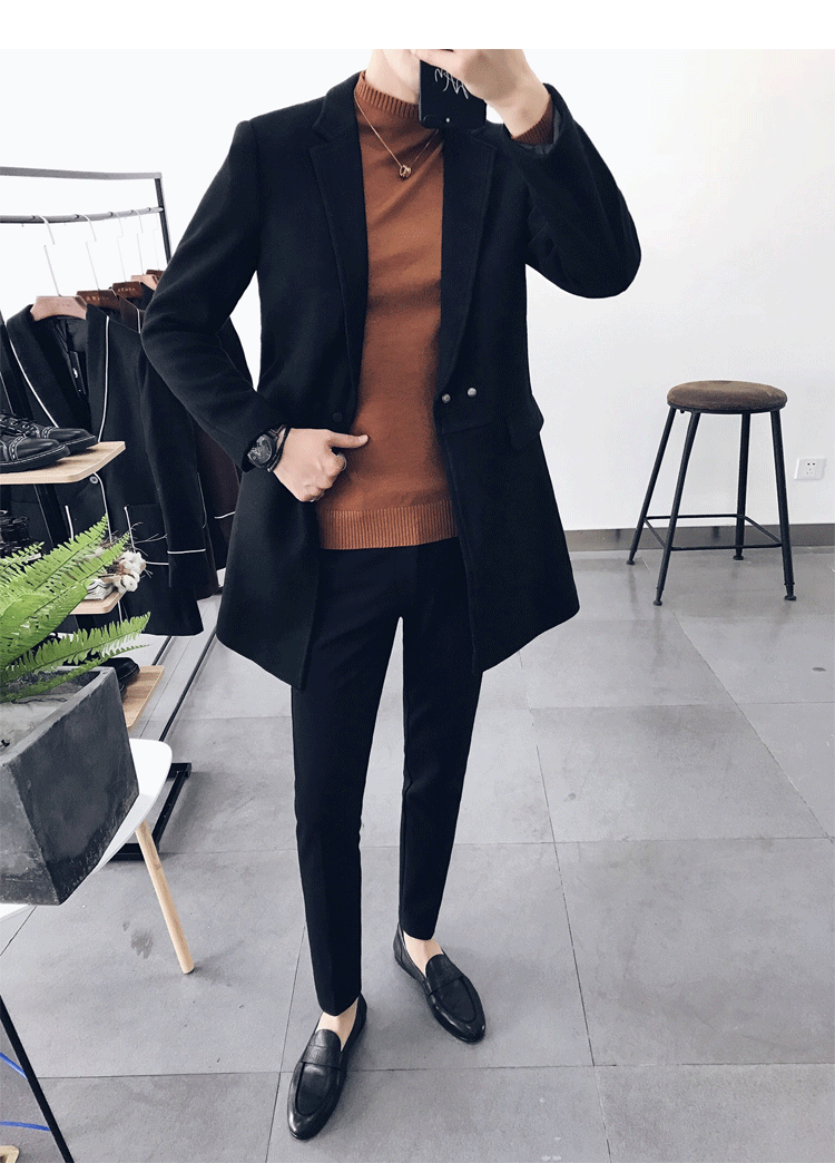 Áo khoác nam ánh sáng trưởng thành 2017 mới phiên bản Hàn Quốc của áo len thủy triều Slim màu rắn dài áo gió nam áo jacket nam