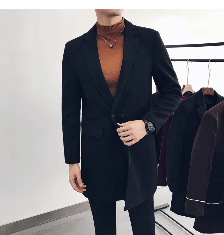 Áo khoác nam ánh sáng trưởng thành 2017 mới phiên bản Hàn Quốc của áo len thủy triều Slim màu rắn dài áo gió nam áo jacket nam