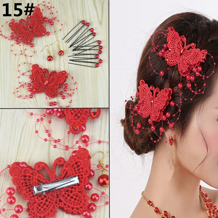 Cô dâu vương miện cưới làm tóc ngọt ngào Nhật Bản và Hàn Quốc màu đỏ trắng hoa cưới phụ kiện trang sức studio bộ dây buộc tóc cho bé gái