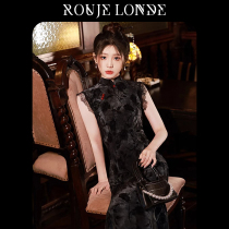 ROUJE LONDE Haute Couture новое китайское черное женское платье Cheongsam летнее улучшенное элегантное кружевное платье без рукавов