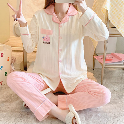 Pure cotton confinement clothing spring and autumn pregnant women pajamas women's summer thin section postpartum long-sleeved sweat-absorbing breathable breast-feeding set