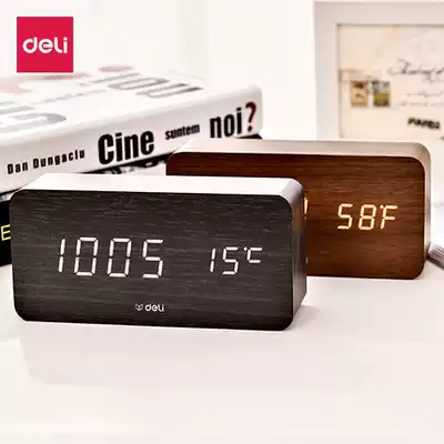 Del 8814 8815 electronic alarm clock wood grain electronic bedside alarm clock temperature display silent luminous