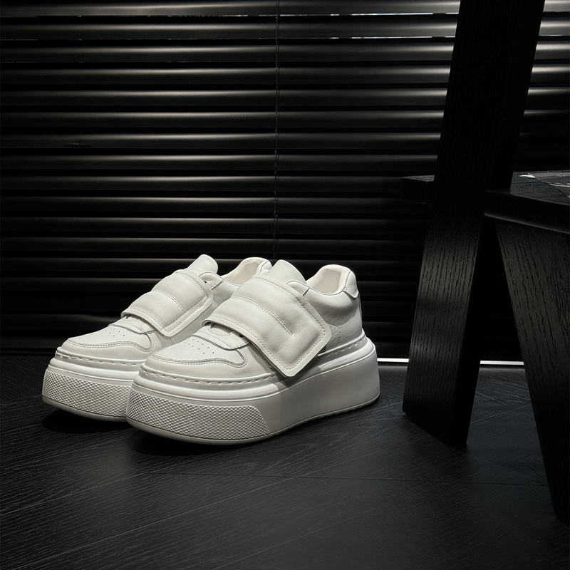 【Dame Handmade Women's Shoes】2026 Model Thick-Soled Velcro White Sneakers for Women, Genuine Leather Versatile Casual Shoes for Petite Women