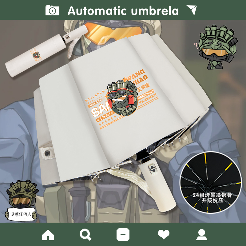 Delta Action Cartoon Q-Version Weilong Red Wolf Reinforced Wind-Resistant Student Sunshade Automatic Umbrella for Men and Women