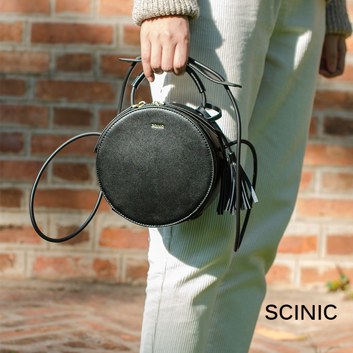 Scinic Retro Small Round Bag Women's Bag New 2025 Genuine Leather Summer Round Bag Women's Small Crossbody Round Bag Trendy