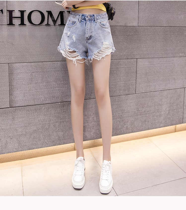 VK旗艦店 韓國風時尚百搭氣質寬鬆破洞毛邊女學生牛仔單品短褲